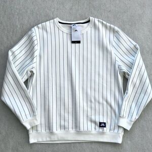 Nike White Crewneck Sweater with Blue Pinstripes